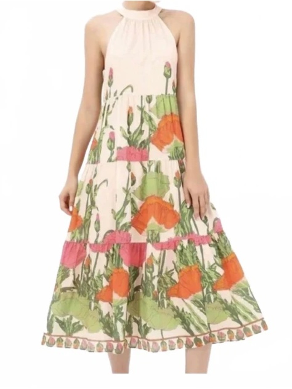 JB by Julie Brown Cream Halter Dress with Orange & Pink Floral Print